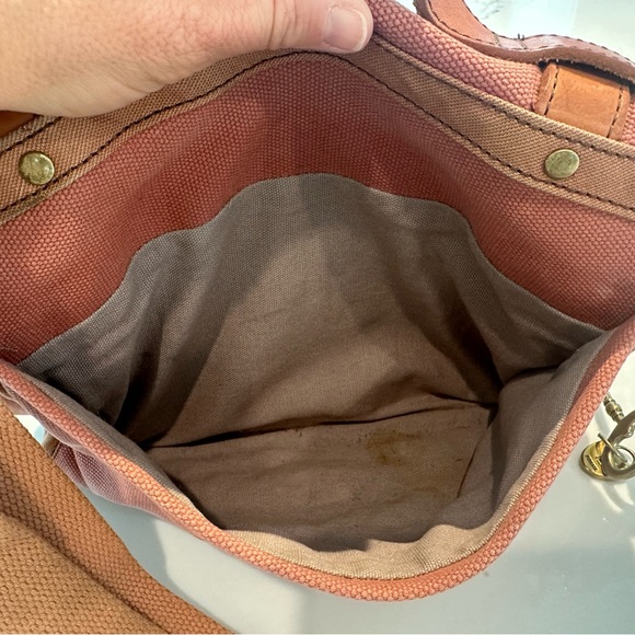 GUC Fossil Leather and Canvas Messenger Bag with original Lock and Key hardware - Picture 4 of 5